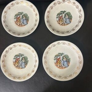 Set of 4 Royal China Early American 22k Gold Trimmed Desert Plate Dish USA 250th